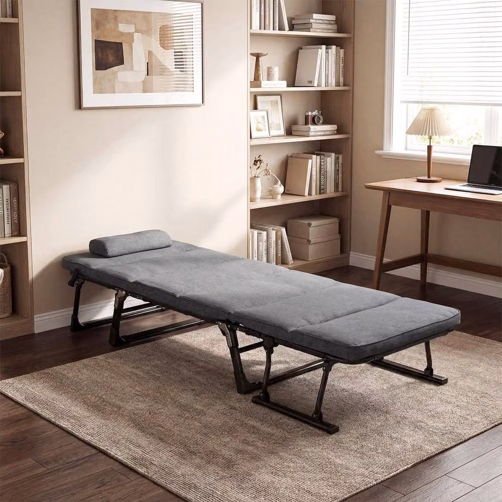 KORVIXA 3 in 1 Convertible Single Sofa Chaise, Grey Fabric with Metal Frame, W/D/H: 100 x 100 x 100 cm – 3
