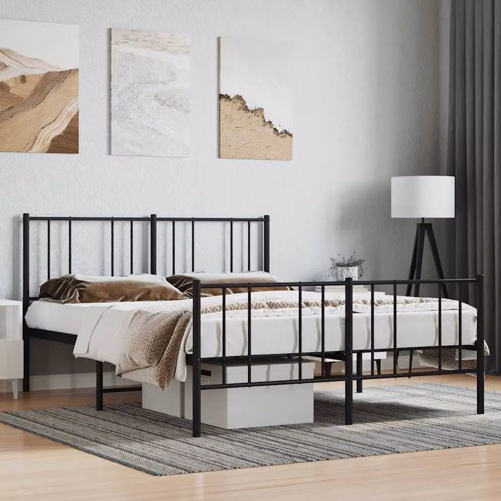 Berkfield Home Metal Bed Frame with Headboard and Footboard in Black, W/D/H: 160 x 200 x 90 cm – 2