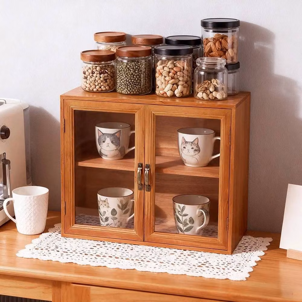 FLAVORA Retro 2-Door Wooden Desktop Storage Cabinet in Brown – 4