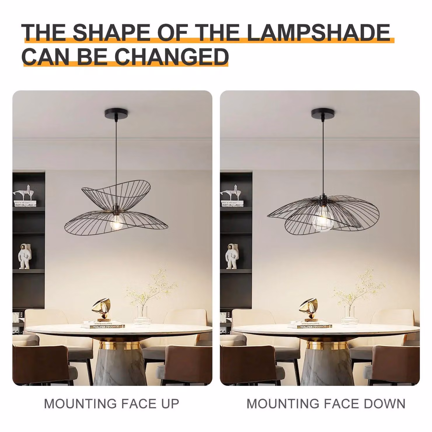 Harper Living Contemporary Black Metal Pendant Ceiling Light with Curved Threaded Shades, Diameter: 65 cm – 5