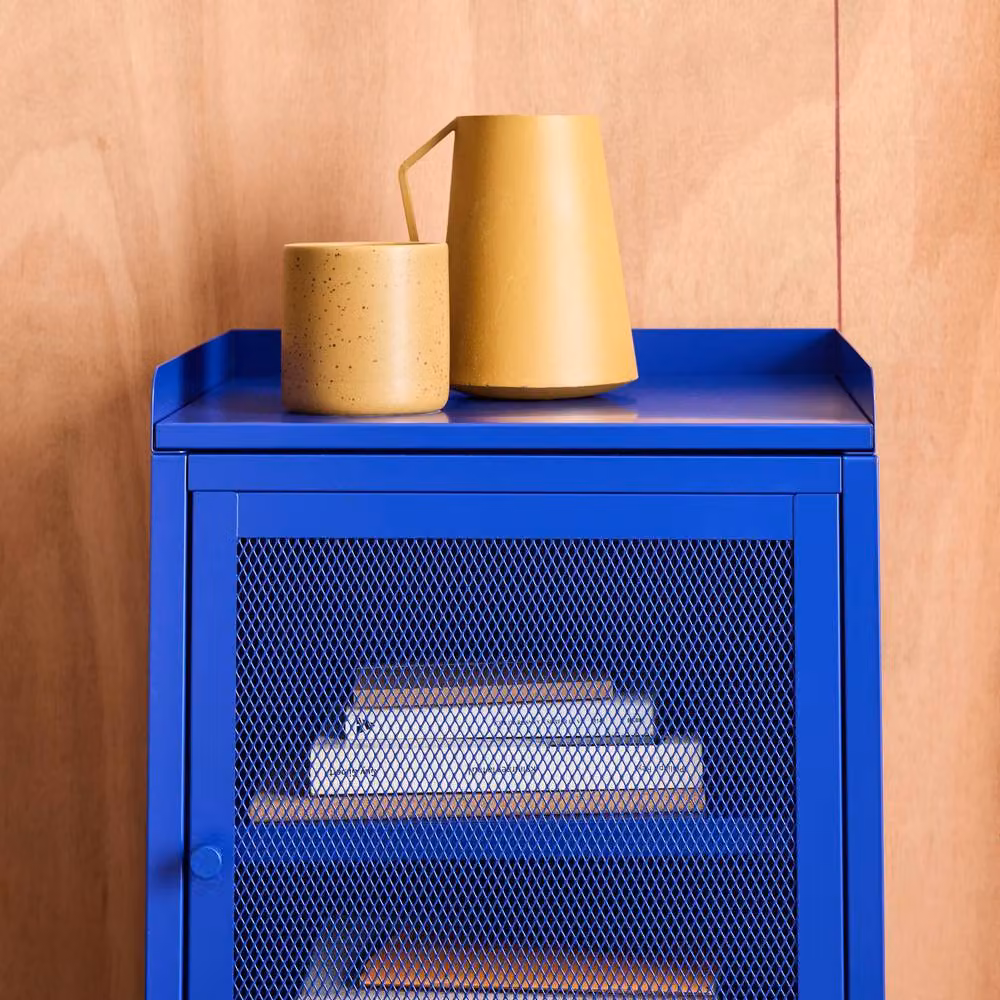 sweeek Industrial Metal Bedside Table with 1 Door, Set of 2, Blue – 3