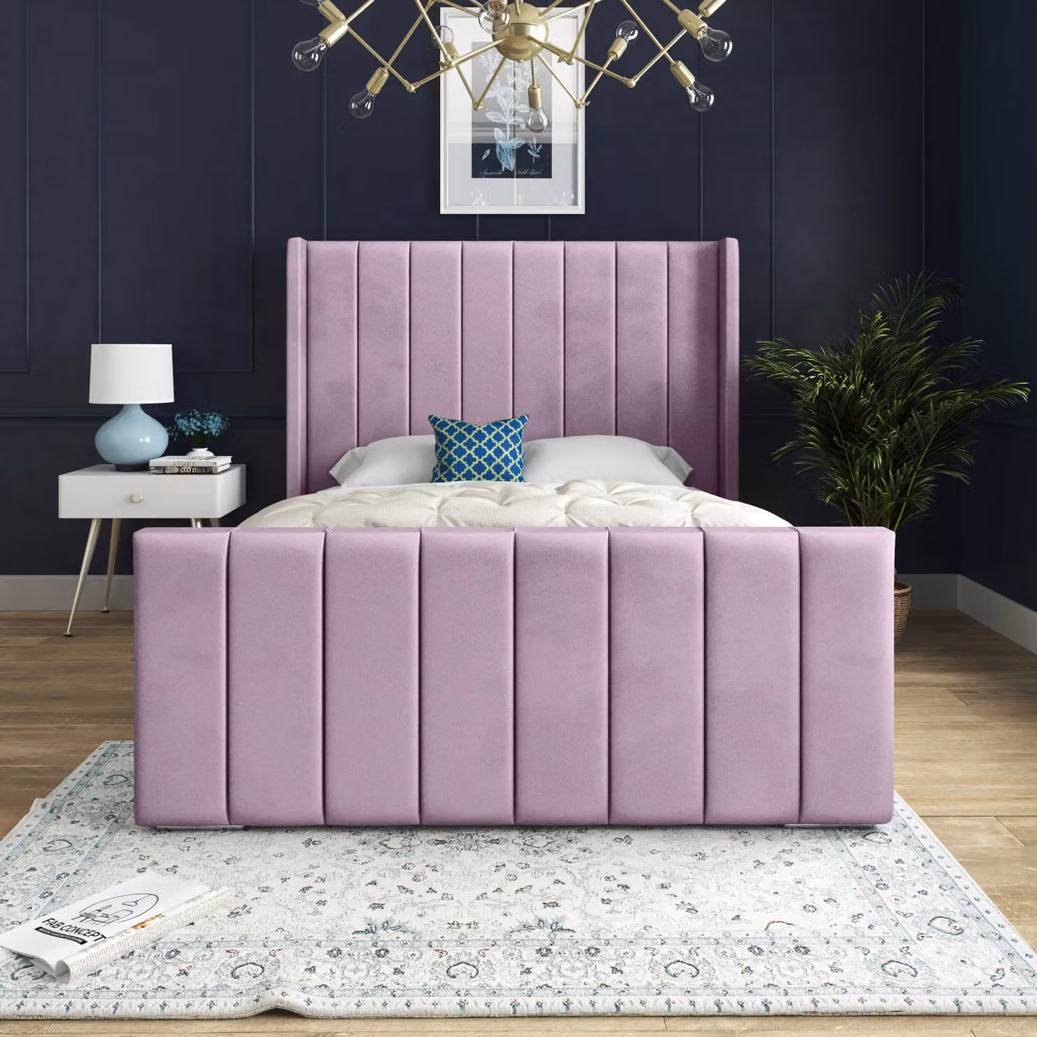 DS Living Oxford Upholstered Pink Velvet Bed Frame, Super King, 200x200 cm – 3