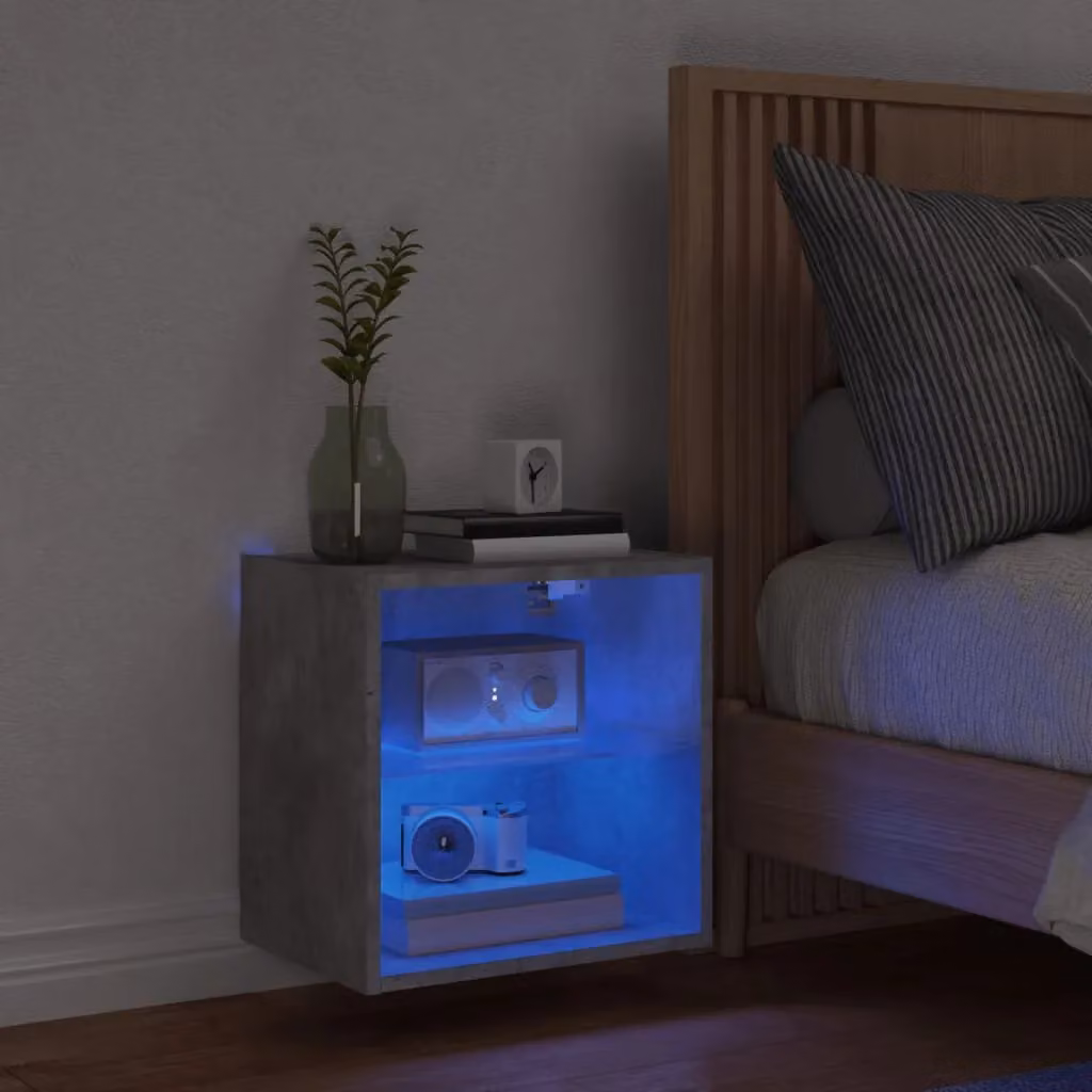 Berkfield Home Wall-mounted Bedside Cabinet with Integrated LED Lights in Concrete Grey – 3