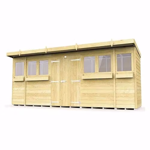 Buttercup Farm Rustic Wood Pent Summer Shed in Brown, W: 474 cm, D: 118 cm, H: 201 cm