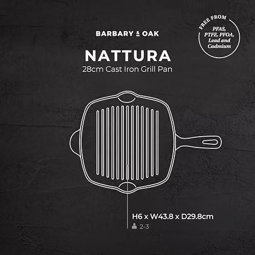 Barbary & Oak Nattura Cast Iron Grill Pan with Enamel Interior, Cashmere, 28 cm – 6