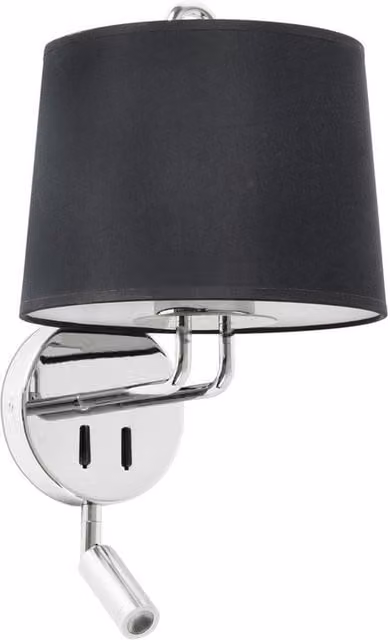 Faro Montreal Modern Wall Reading Lamp with Black Fabric Shade and Chrome Finish