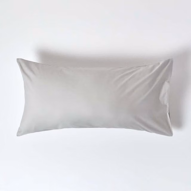 Homescapes 200 Thread Count Egyptian Cotton Percale King Size Housewife Pillowcase in Silver Grey