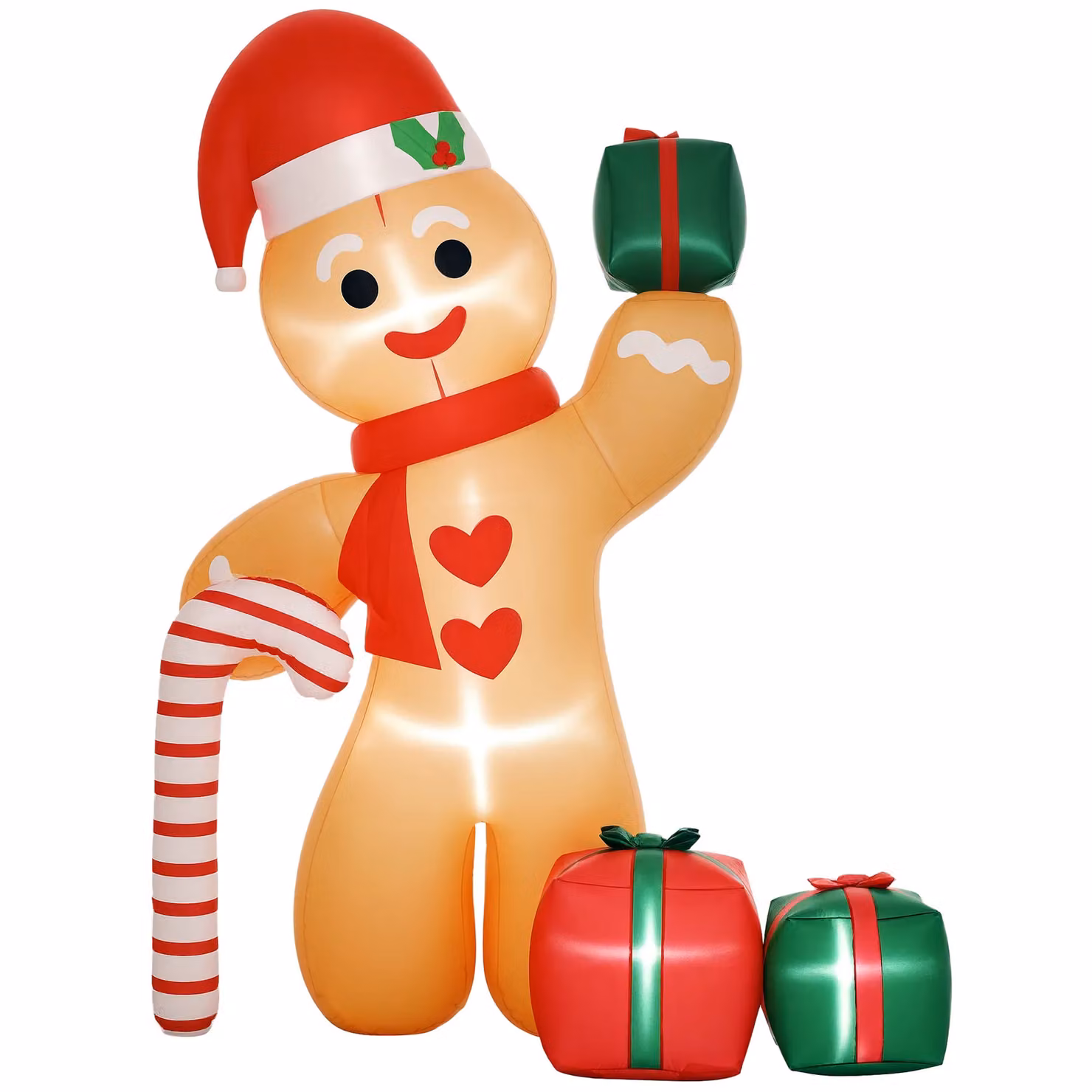 OUTSUNNY 8ft Gingerbread Man Christmas Inflatable with Candy Cane in Orange and Multicolour – 2