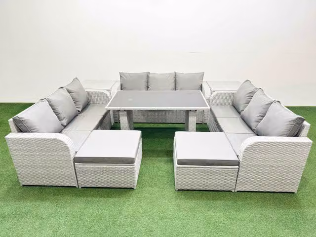 Fimous Modern Patio Garden Furniture Set in Light Grey with 2 Side Tables and 2 Stools