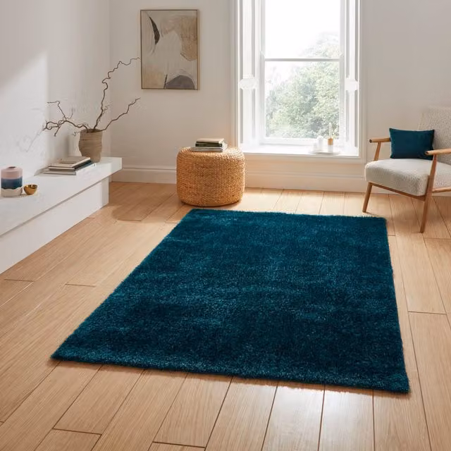 Terrys Modern Rectangular Shaggy Rug in Dark Green Polyester
