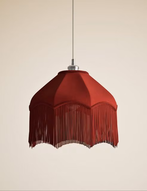 M&S Red Fringed Velvet Cone Lamp Shade