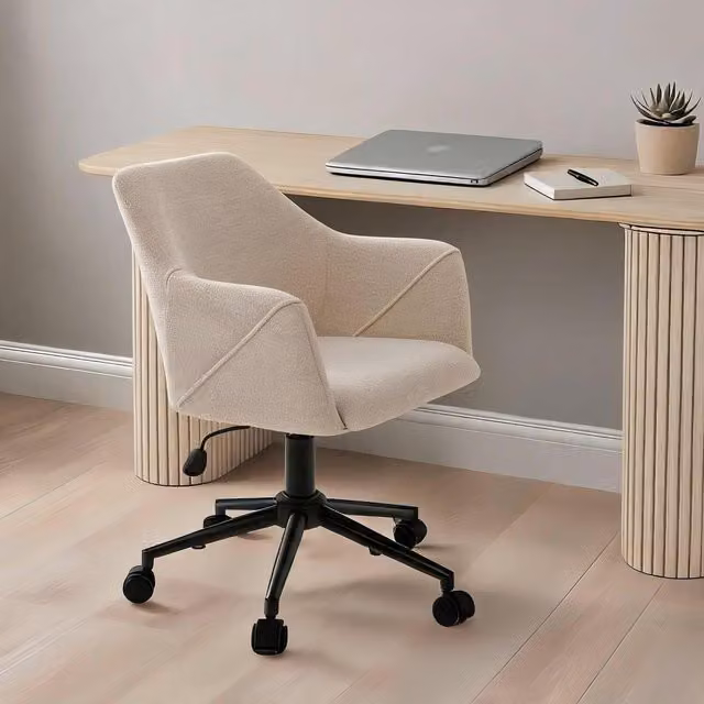 Home Source Lumera Modern Swivel Task Chair in Beige Fabric with Metal Base
