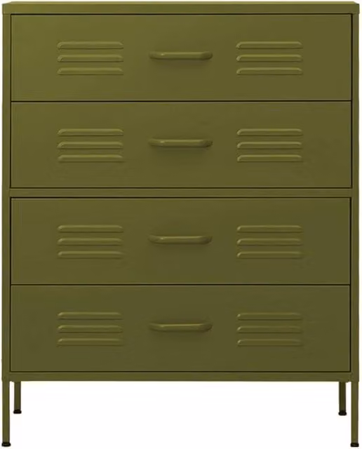 Berkfield Home Durable Metal Chest of Drawers, Olive Green, W: 80 cm, D: 35 cm, H: 101.5 cm – 1