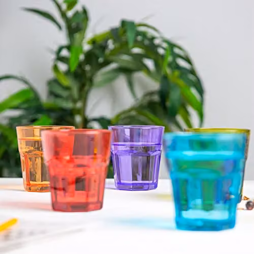 Rink Drink Multicolour Stackable Glass Tumbler Cups, 305ml, Set of 6 – 3