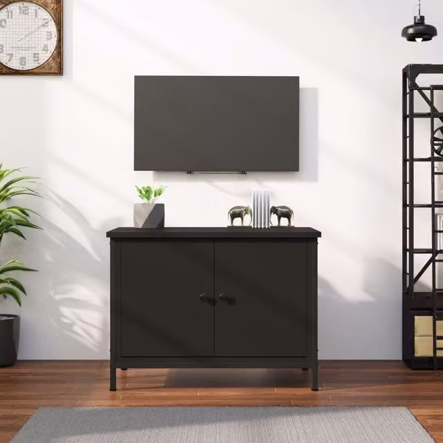 Berkfield Home Modern Black TV Cabinet with Doors, W/D/H: 60 x 35 x 45 cm