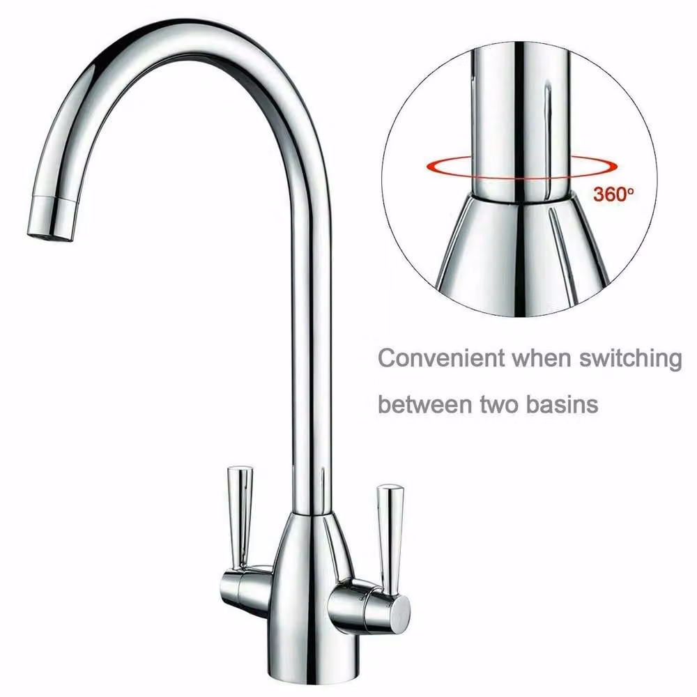VOGREX Linc Zima Modern Mono Kitchen Sink Mixer Tap with Twin Lever in Silver Chrome – 2