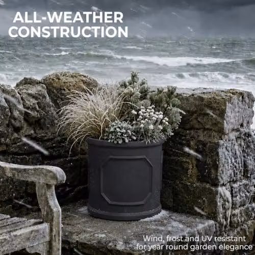 IDEALIST Grey Faux Lead Reinforced Stone Planter, 30cm, 15L – 5