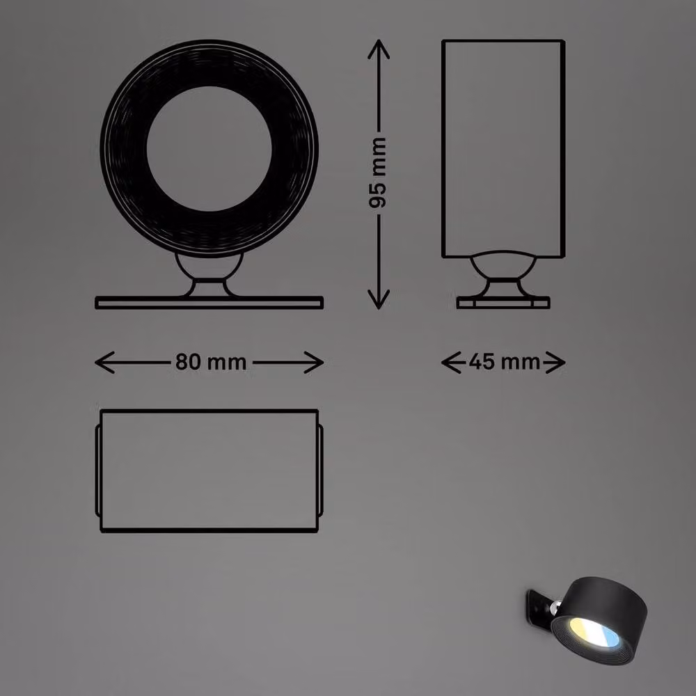 Briloner Black Rechargeable LED Wall Light with Dimmable Touch Control – 5
