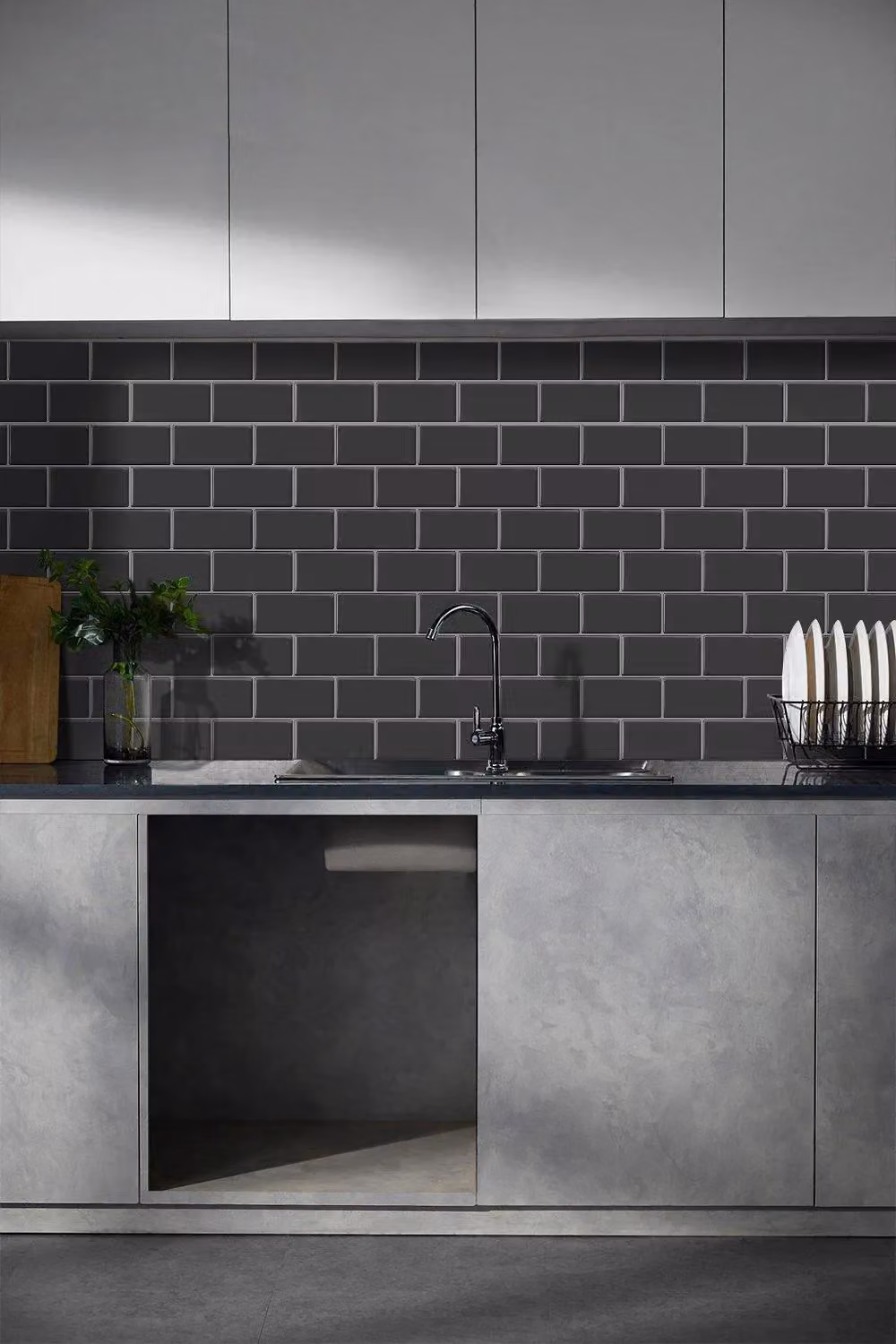 H&O Direct 10-Piece Grey Waterproof Rectangular Tile-Look Adhesive Wall Stickers – 2