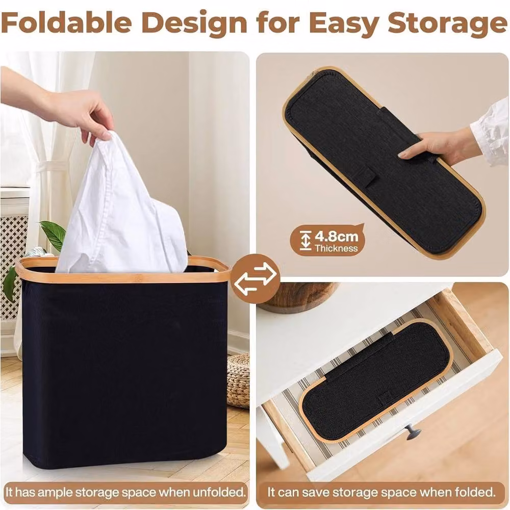 VOGREX Black Bamboo Lidded Toilet Paper Storage Basket with Handles for Bathroom – 4