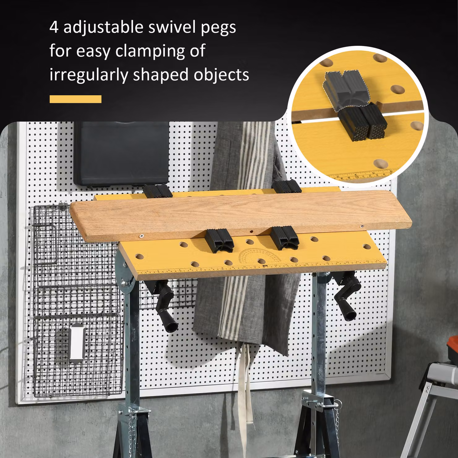 HOMCOM Portable Folding Workbench with Adjustable Height and Angle, Beige – 5