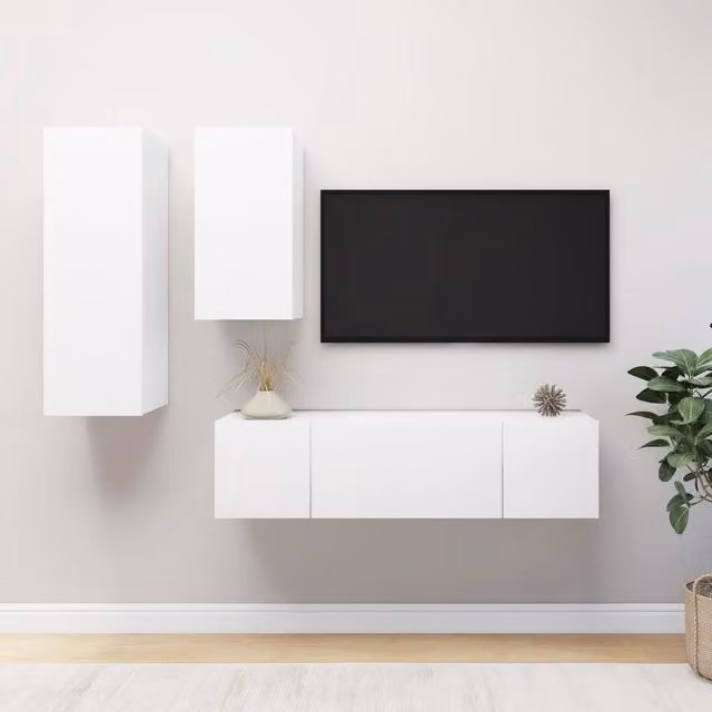 Berkfield Home 4 Piece Modern White MDF TV Cabinet Set for your Living Room