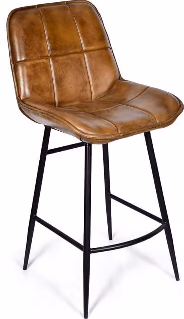 North Interiors Genuine Leather Industrial Bar Stool with Backrest in Brown and Black