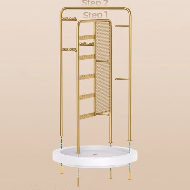 SONGMICS Rotating Jewellery Display Stand in Gold Metal with 4 Sections