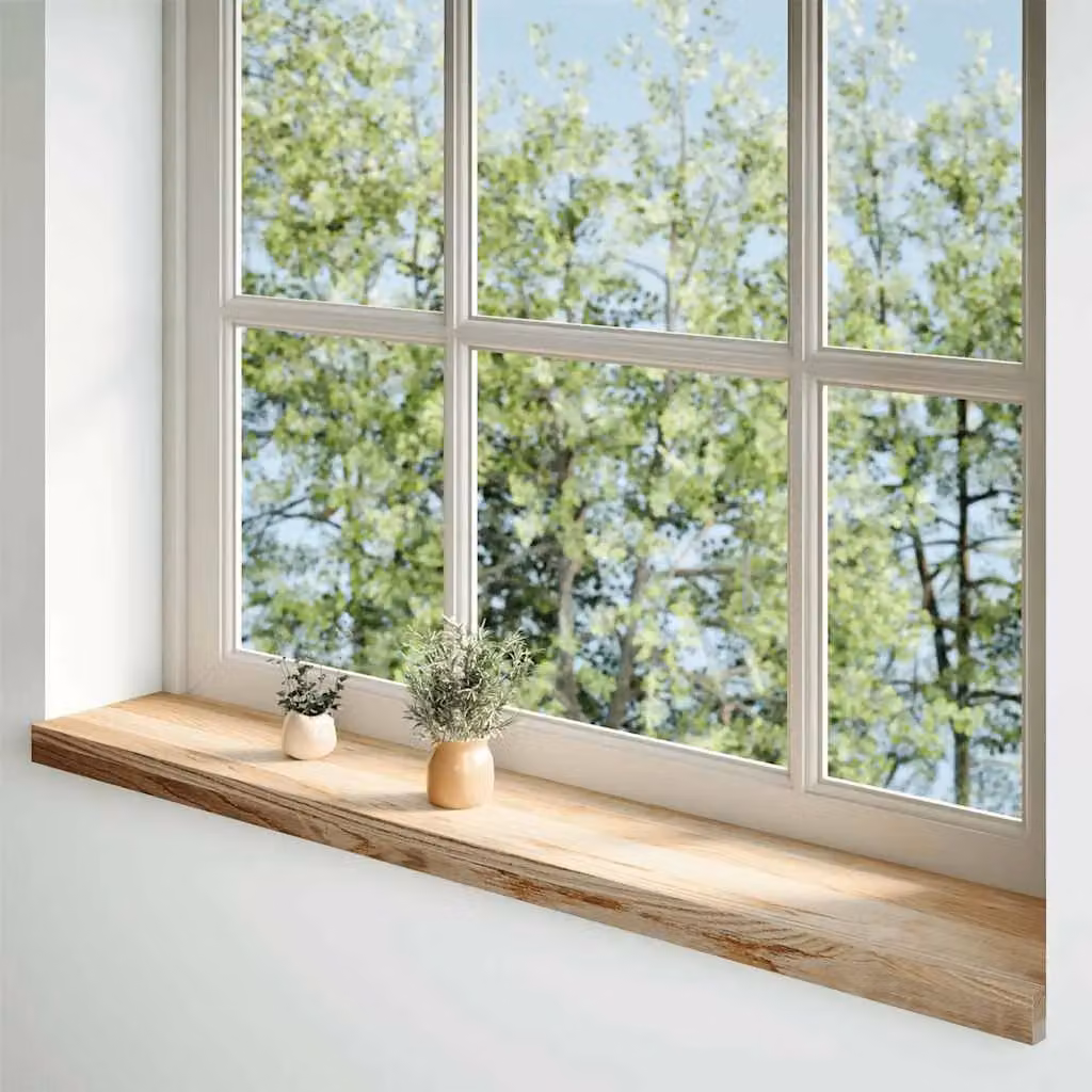 Berkfield Home Untreated Solid Oak Wood Window Sills, 2 Pieces, Brown, W: 110 cm, D: 20 cm, H: 2 cm – 2