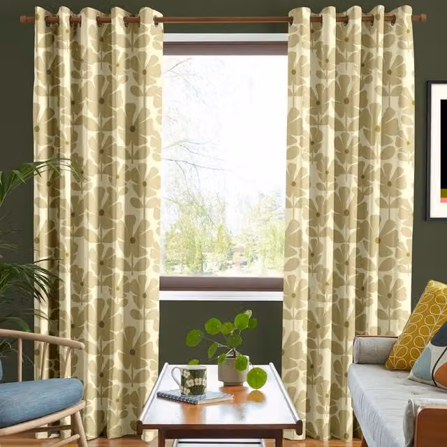 Orla Kiely Wildflower Made To Measure Blackout Eyelet Curtains in Beige Cotton