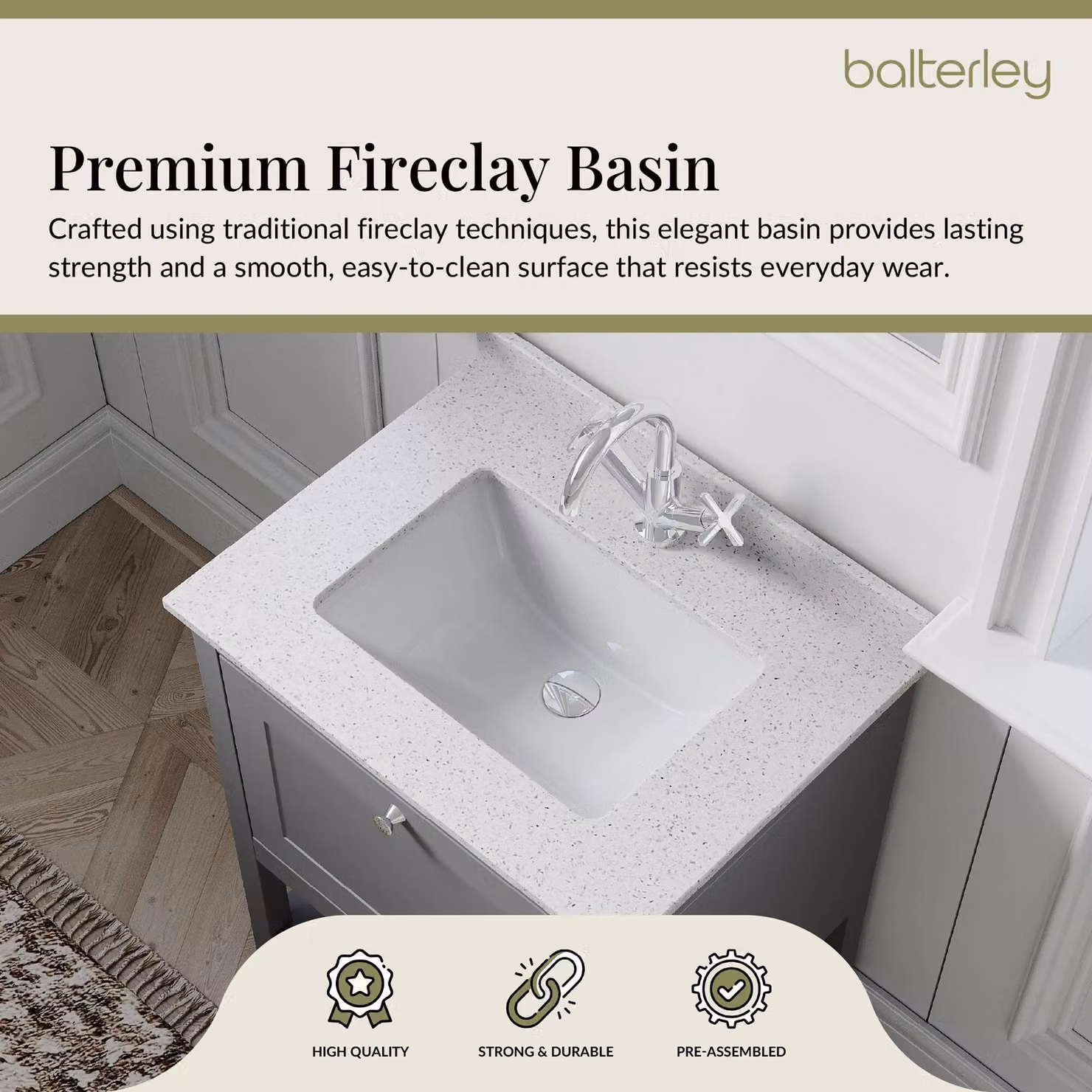 Balterley Floor Standing 1 Drawer Bathroom Vanity Unit in Cool Grey and White, Width: 62 cm – 3