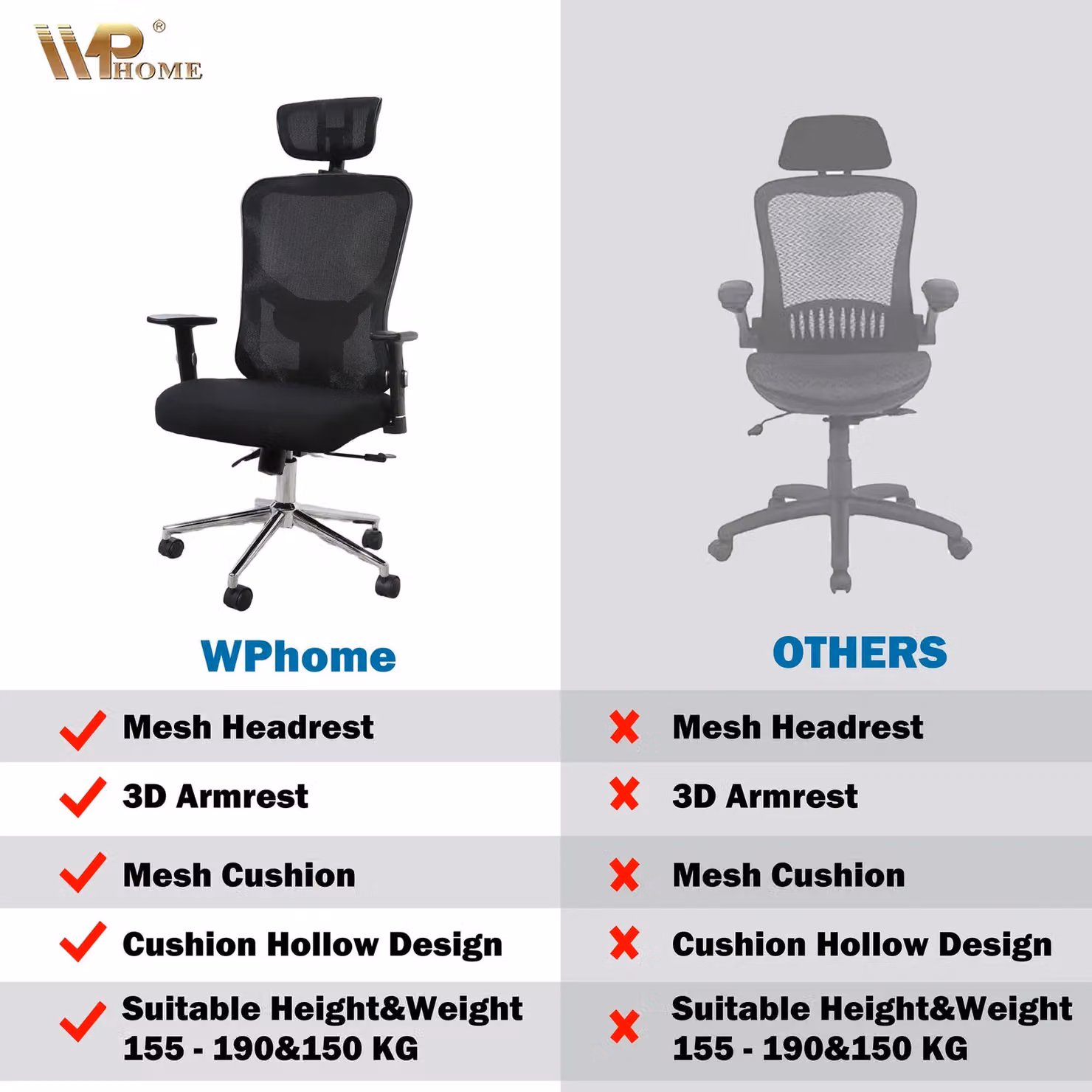 JFY Ergonomic Black Mesh Office Chair with Headrest and Armrests – 6
