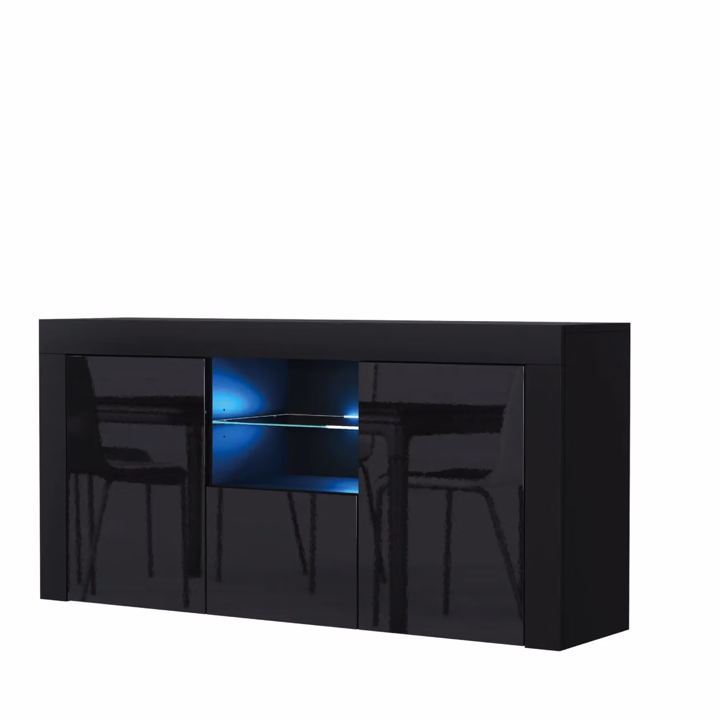 Mex Furniture LTD Modern Black Gloss Sideboard with Integrated LED Lighting, Width: 145 cm – 2