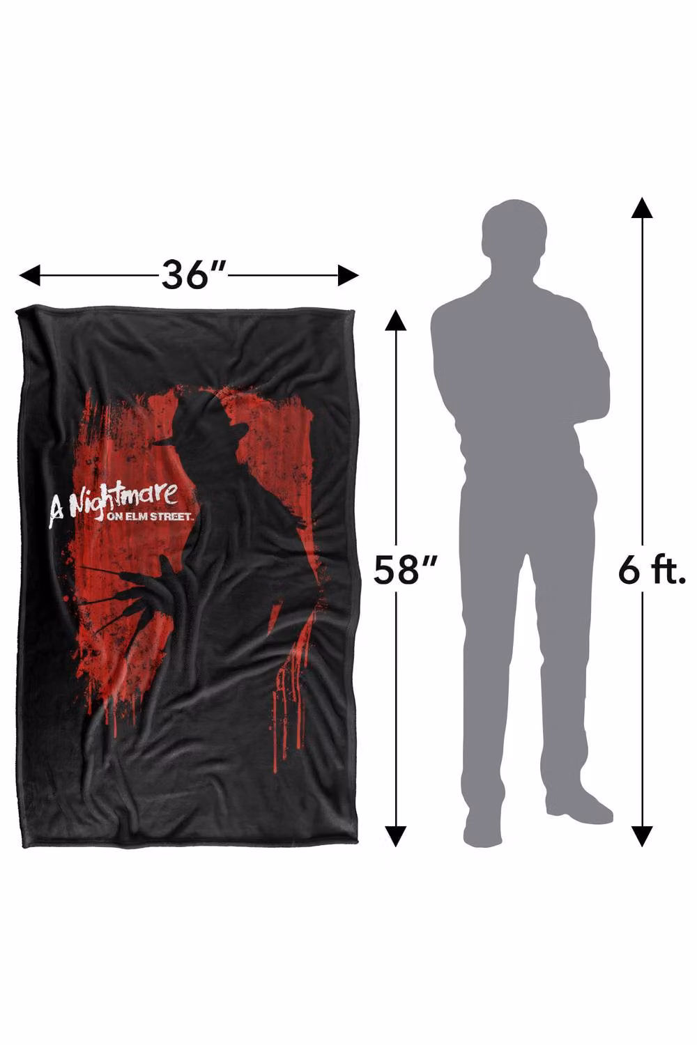 Warner Bros. Nightmare On Elm Street Slayer Silhouette Super Soft Silky Touch Fluffy Throw, Black and Multicolour, Large – 3