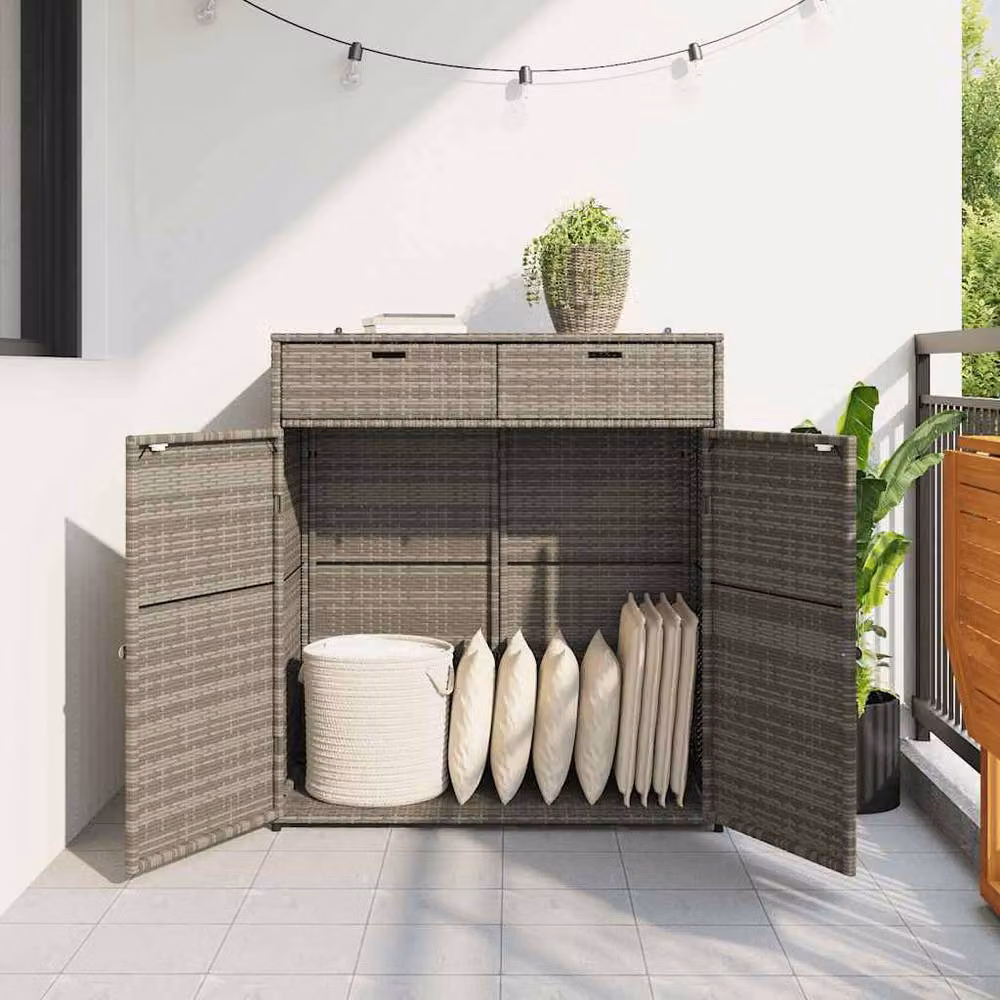 Berkfield Home Garden Grey Poly Rattan Storage Cabinet W/D/H: 105 x 55 x 113 cm – 2