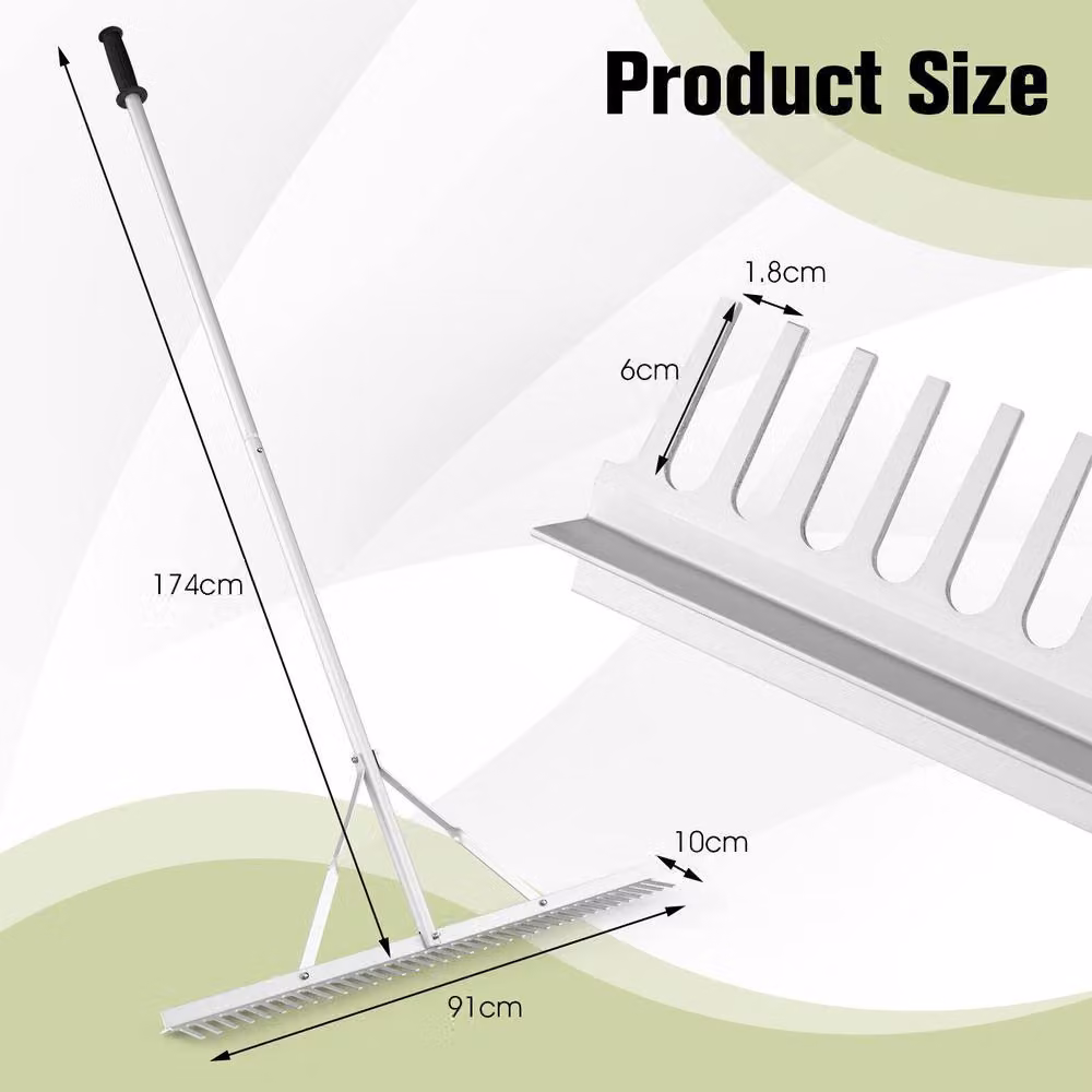 Costway Heavy-Duty Aluminium Landscape Rake with 36 Tines in Silver – 2