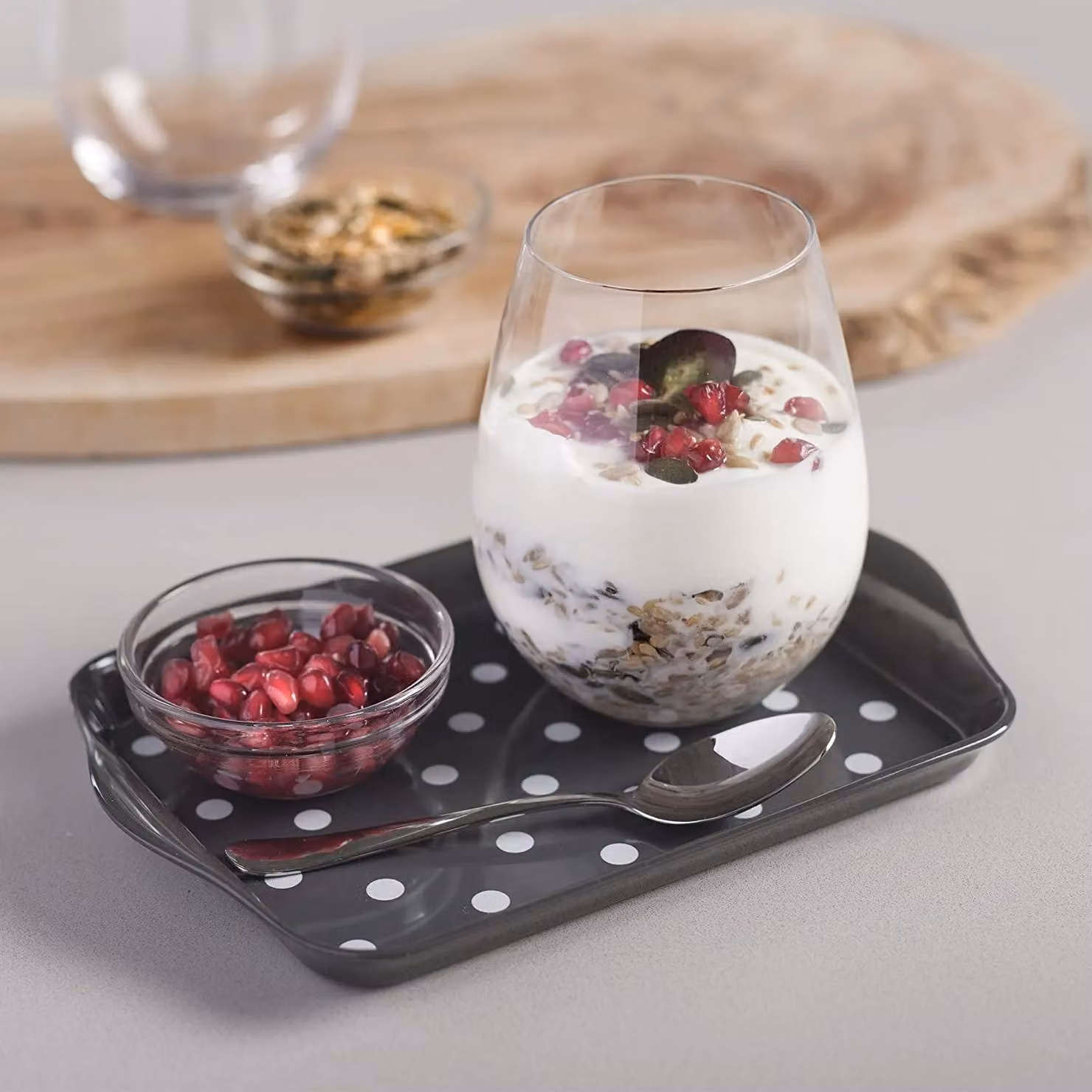 Zeal Melamine Dotty Mini Serving Tray with Handles, Grey, W: 18.0 cm x D: 14.0 cm x H: 2.0 cm – 2