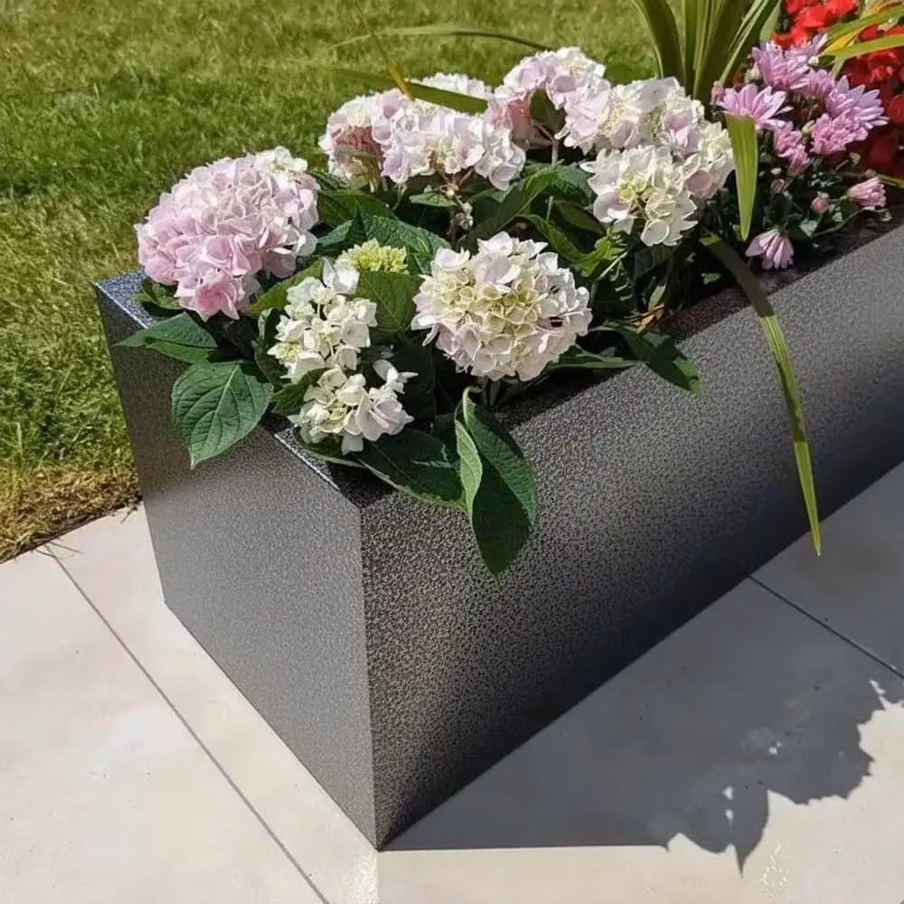 Tulipy Galvanised Steel Trough Planter, Silver and Black, L75 x W32 x H32 cm – 3