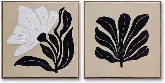 Homescapes Set of 2 Modern Abstract Embossed Framed Wall Art, W/H: 60 x 60 cm, Black, White and Beige – 1
