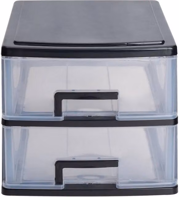 NESTLUNE 2 Tier Plastic Drawer Desktop Organiser Storage Tower in Transparent/Black, W/D/H: 100 x 22 x 100 cm