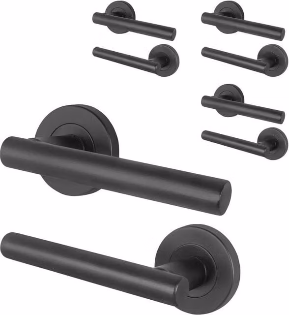 AFIT Olvera Range Black T-Bar Door Handles with Round Rose, 4 Pairs – 1