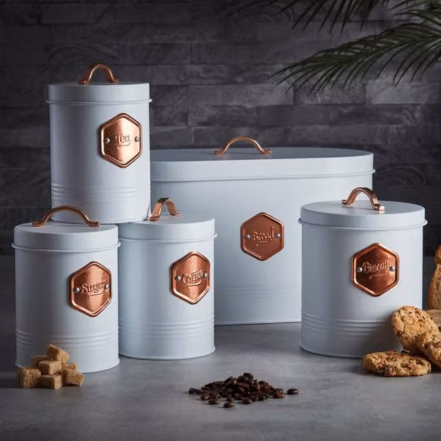 Cooks Professional Solid Metal Kitchen Storage Set in White and Copper, Width: 23 cm