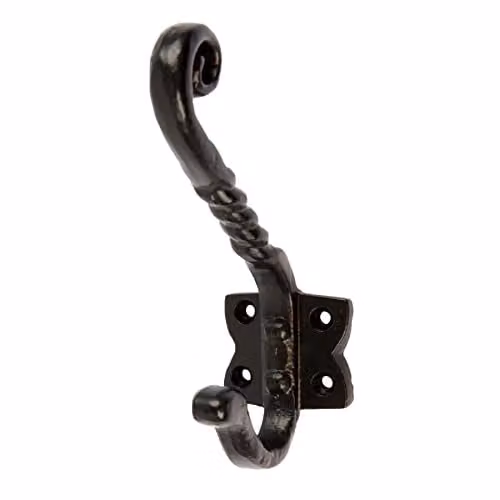 Hammer and Tongs Twisted Scroll Black Iron Hat and Coat Wall Hook, H 12.5 cm x W 4 cm – 1