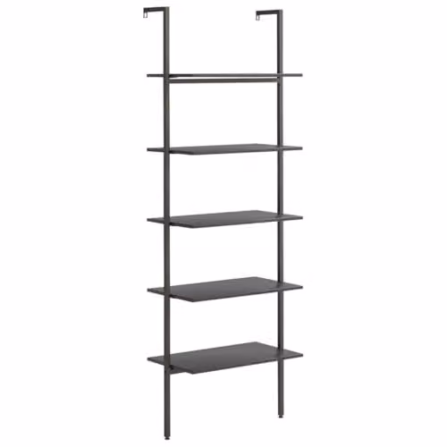 vidaXL 5-Tier Black Metal Ladder Leaning Shelf, W: 64 cm, D: 35 cm, H: 185 cm