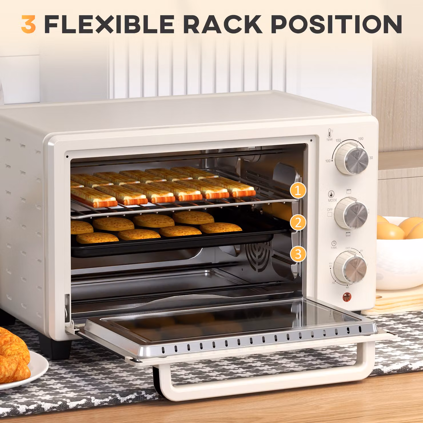 HOMCOM 21L Mini Countertop Electric Oven and Grill in Beige, 1400W with Timer and Adjustable Temperature – 4