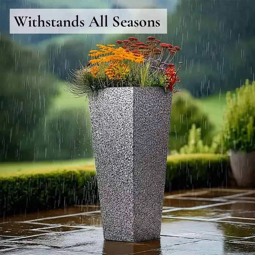 Access Garden Products Tall Tapered Square Planter, Galvanised Steel, Silver and Black, Height: 90 cm – 2