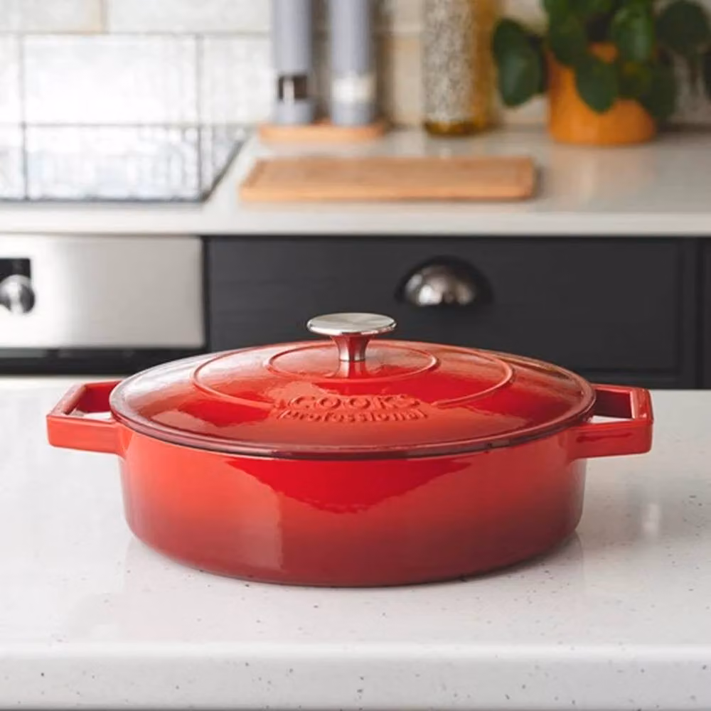 Cooks Professional Enamelled Cast Iron Casserole Dish, Red, 28cm – 2