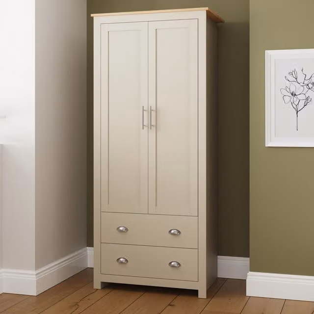GFW Lancaster 2 Door 2 Drawer Wardrobe in Cream and Oak – 2