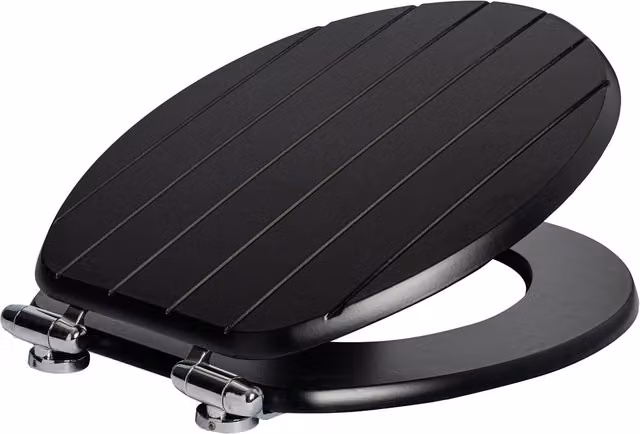 Harbour Housewares Soft Close Oval MDF Wooden Toilet Seat in Black, W: 37.5 cm, D: 37.5 cm, H: 3.8 cm – 6