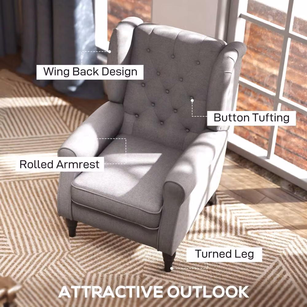 Wyld Haus Grey Fabric Wingback Accent Chair with Solid Wood Frame and Armrests – 3